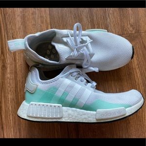 Adidas Originals NMD Running Shoes, White and Green Blue Teal, Size 8.5